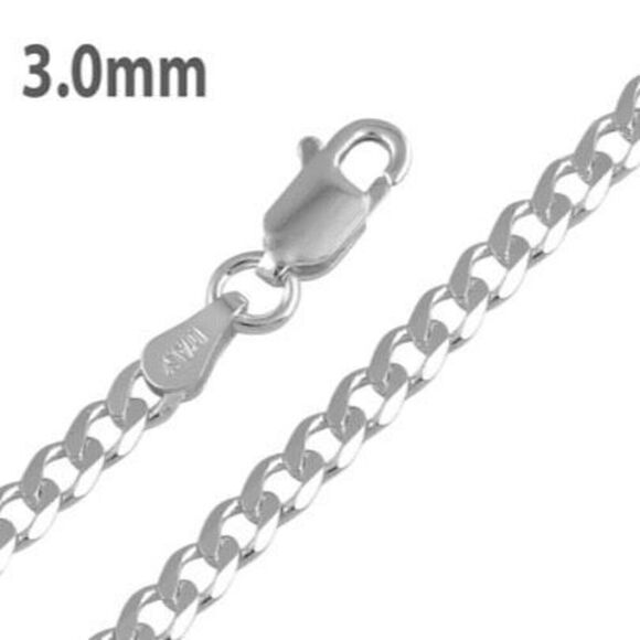 Sterling Silver Curb 20” Chain Necklace 3.0 MM New - Picture 2 of 6